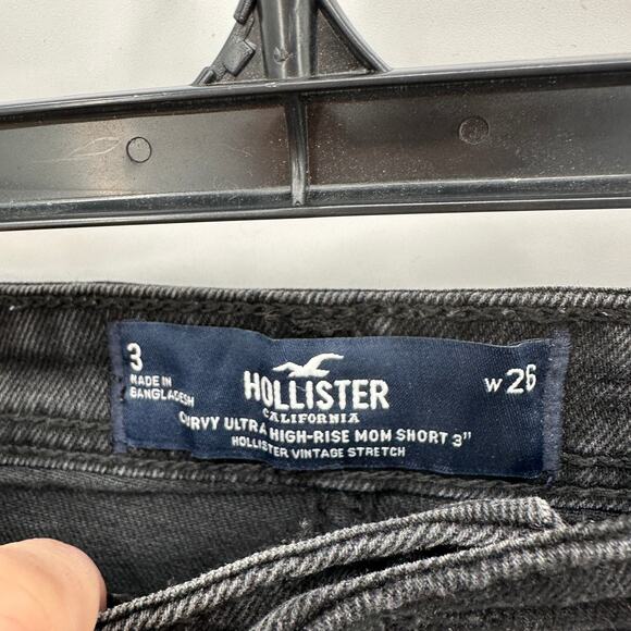 Hollister Button Fly Curvy Ultra High Black Mom Denim Shorts 3" //26 - Picture 3 of 7